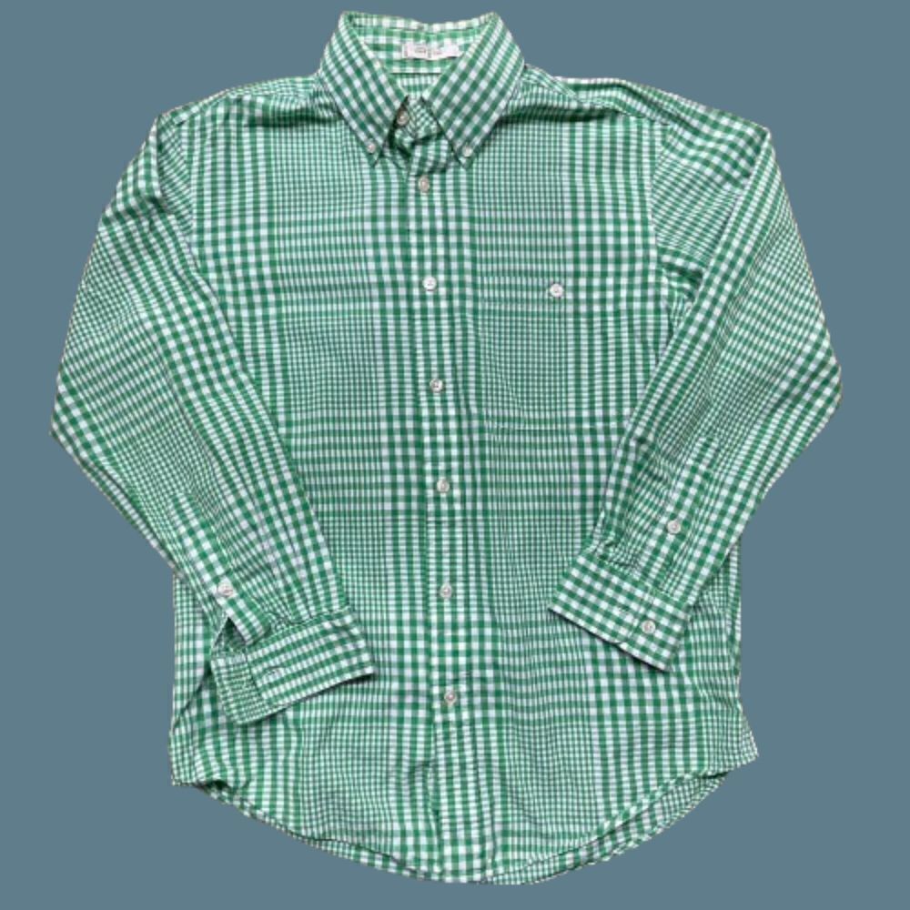 Orvis Outdoors Button Front Green White Plaid Long Sleeve Shirt Mens Size Medium